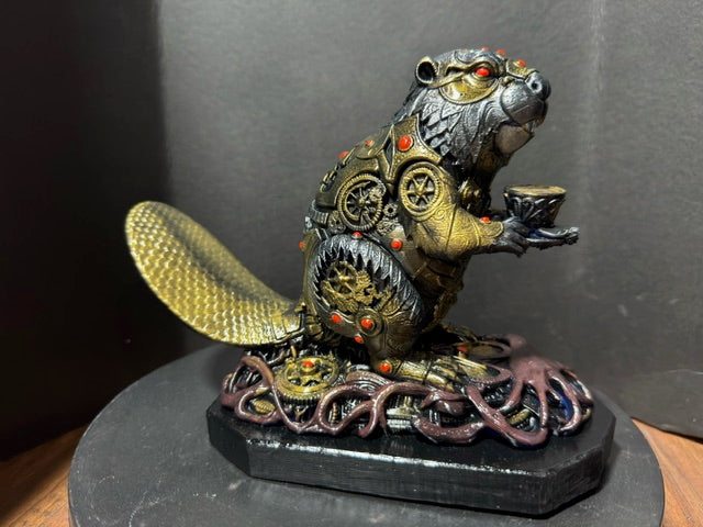 Forest Guardian Beaver - side view showing teacup, full gear body and gold paddle tail