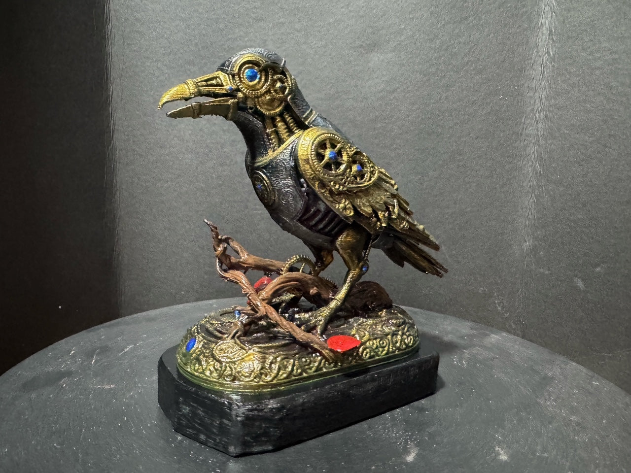 Forest Guardian Crow - front three-quarter view showing clockwork gear chest detail