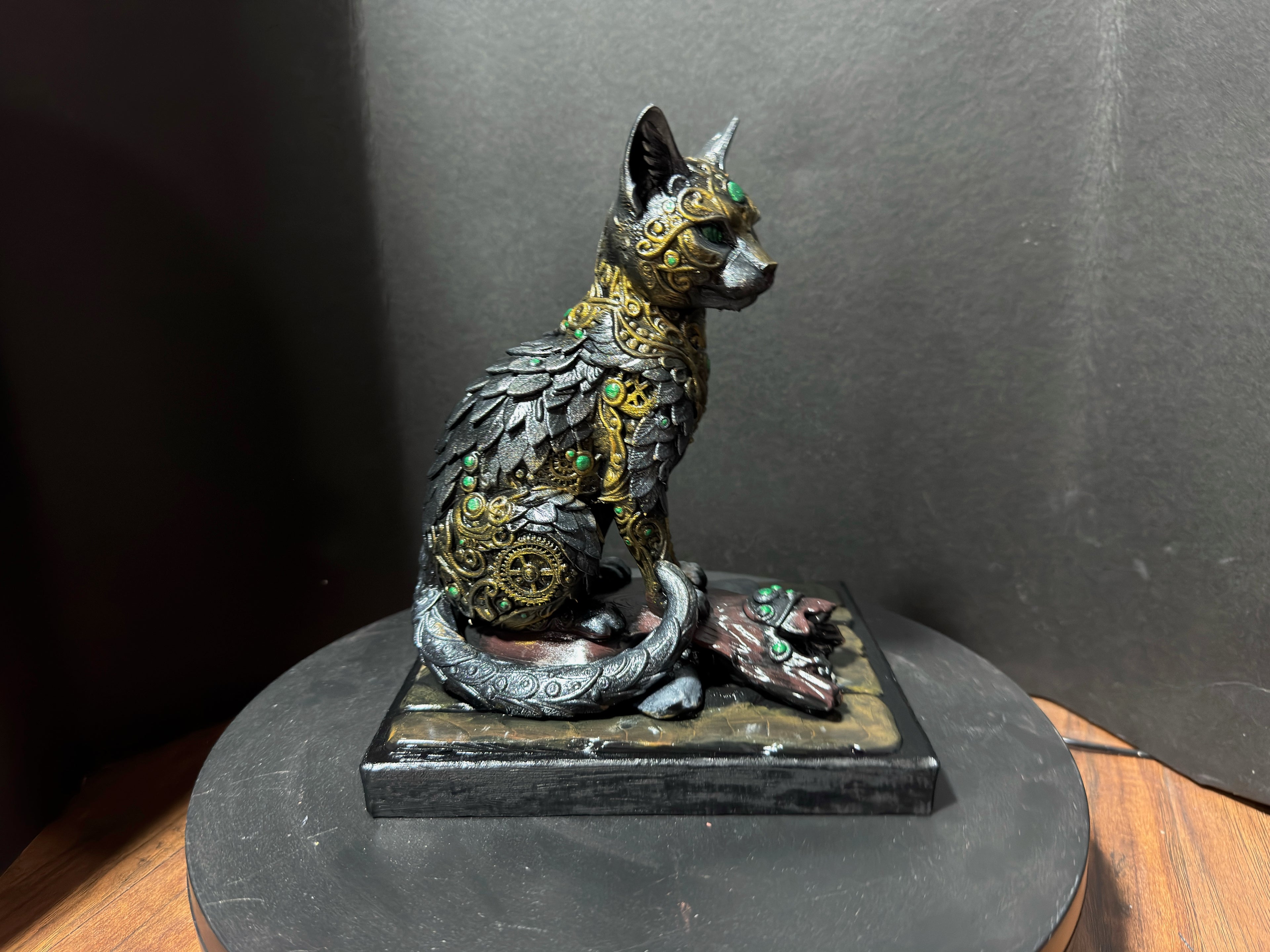 Forest Guardian Cat - side profile showing full body armor and coiled tail