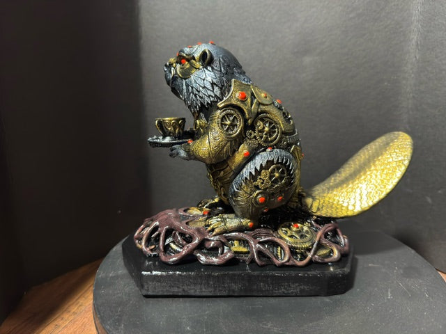 Forest Guardian Beaver - opposite side view showing clockwork gear panels and ruby gem accents