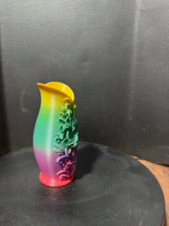 Rainbow Peacock Vase – floral relief side