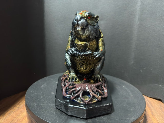 Forest Guardian Beaver - front view showing golden orb, red gem eyes and coiled serpent base