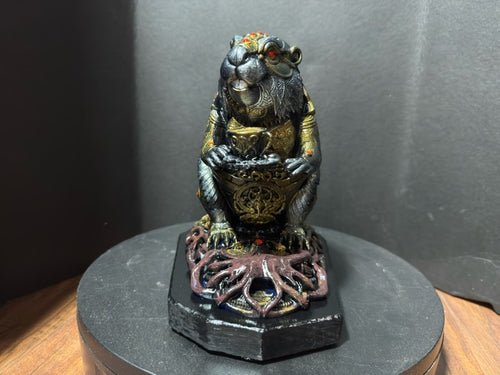 Forest Guardian Beaver - front view showing golden orb, red gem eyes and coiled serpent base