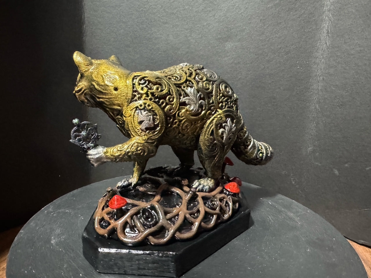 Forest Guardian Raccoon - side view showing full profile and gear base