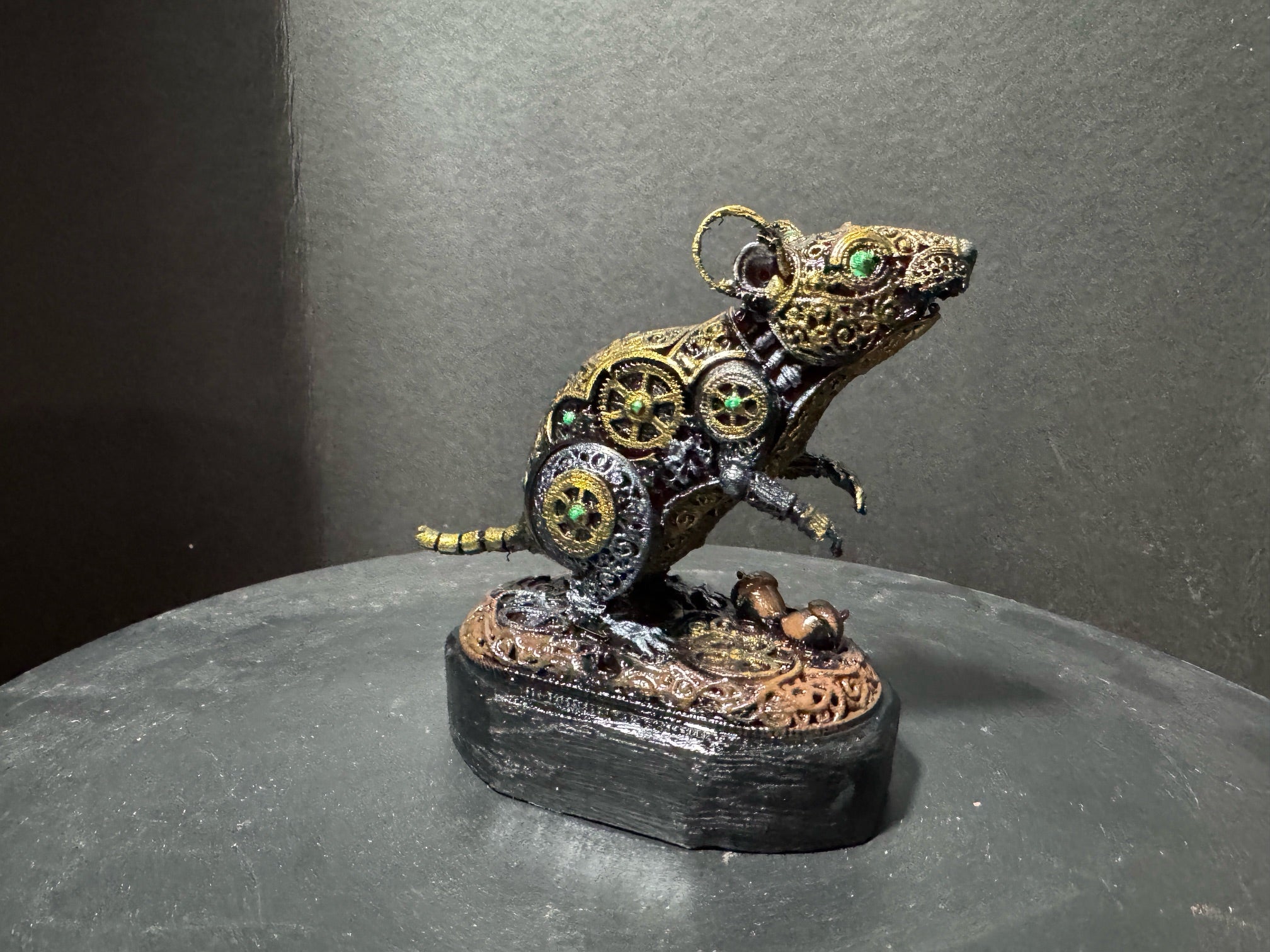 Forest Guardian Rat - side view showing exposed clockwork gear mechanisms